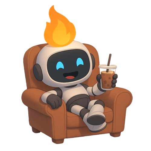 Flamey relaxing with coffee